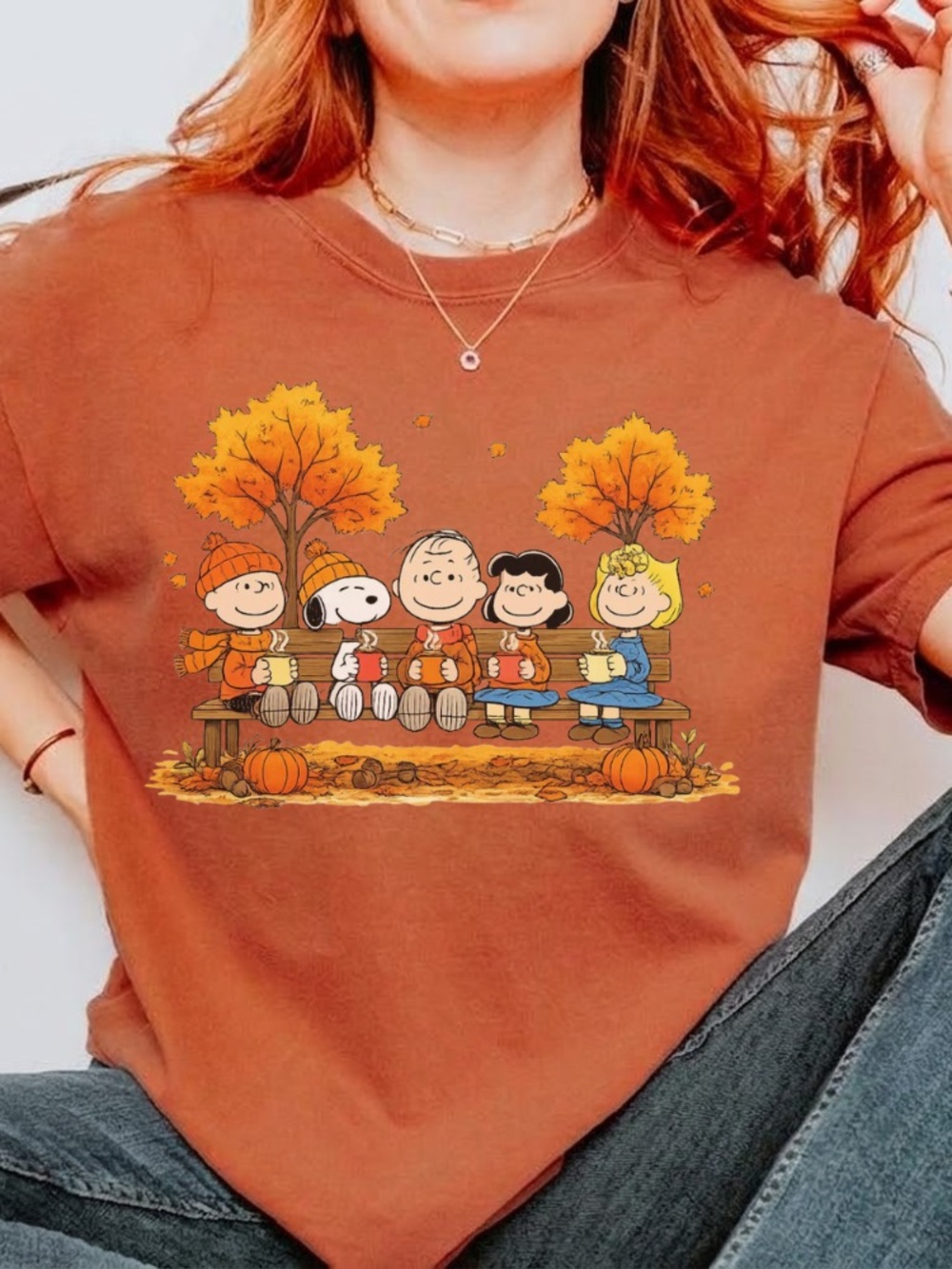 Comfort Colors Peanuts Charlie Brown Fall Friends Cozy Autumn Vibe Tee - Picture 2 of 5